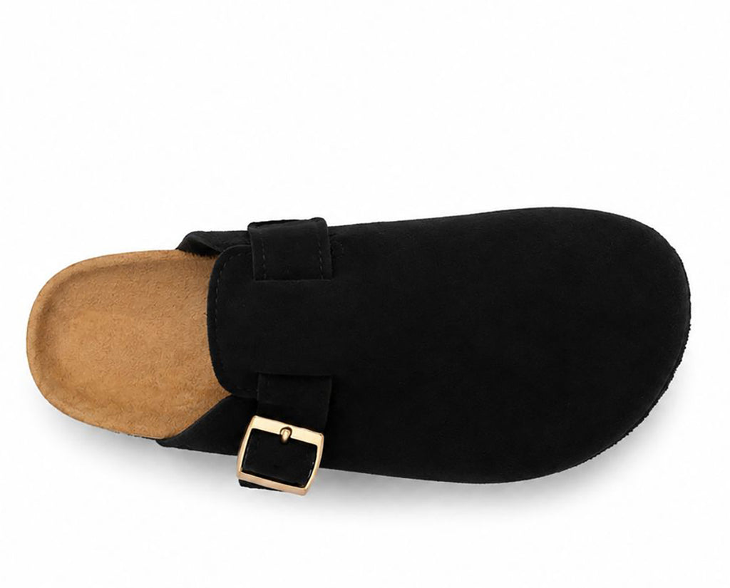 Sophia Ladies Faux Suede Closed Toe Mules | Comfort Buckle Clogs