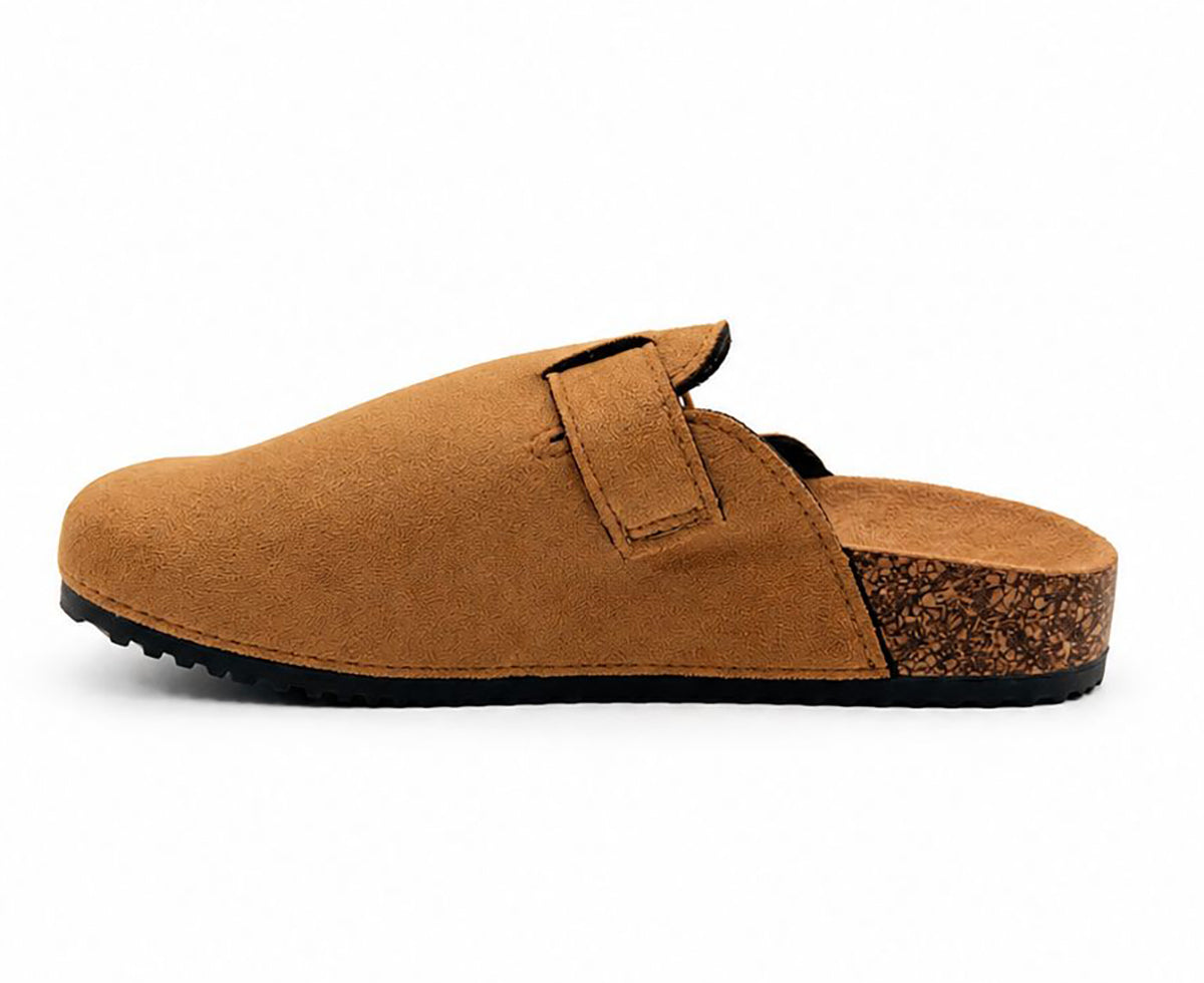 Sophia Ladies Faux Suede Closed Toe Mules | Comfort Buckle Clogs
