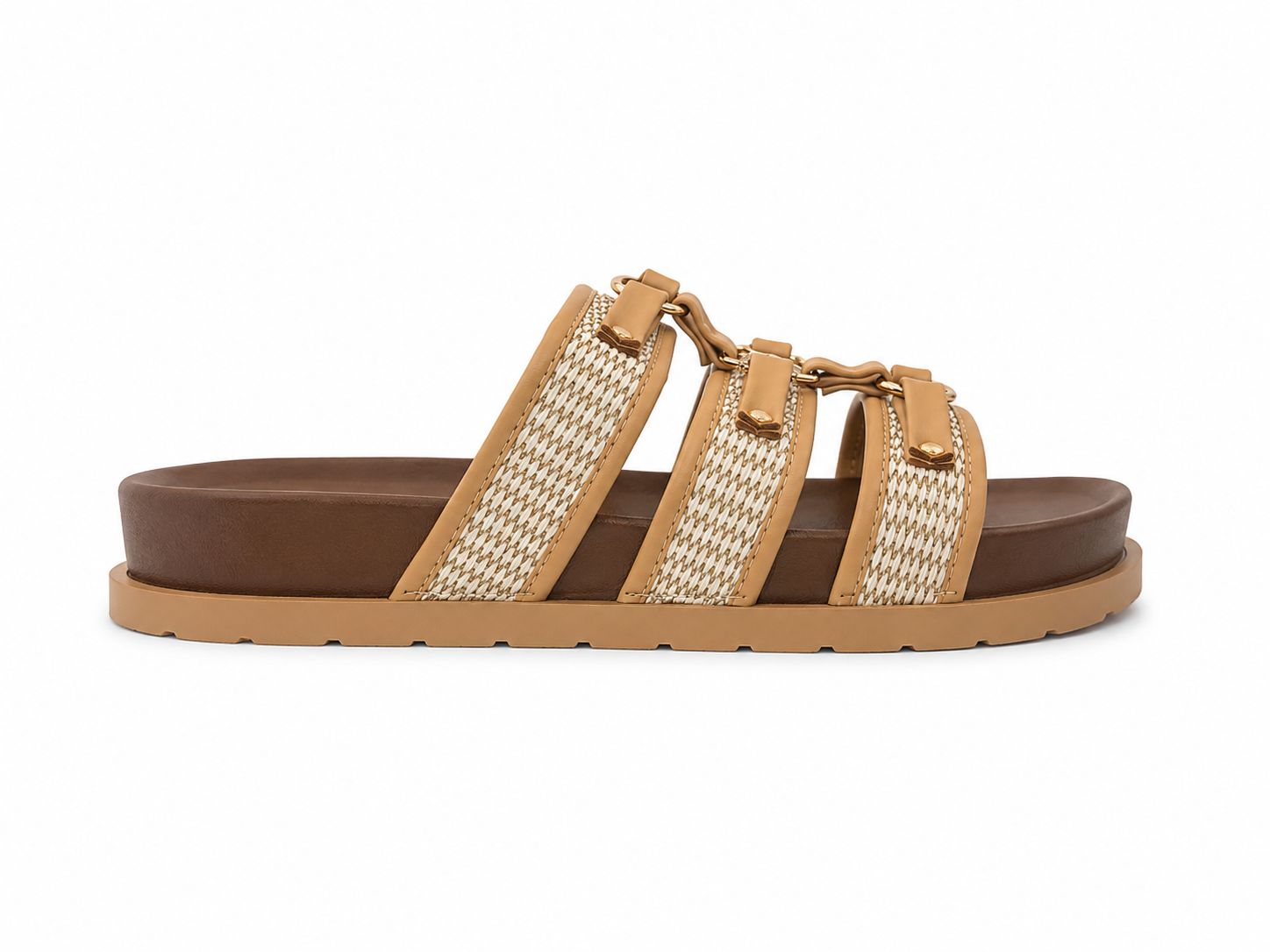 Athena Women's Open Toe Flat Slider Sandals | Faux Leather Multi-Strap Slip-Ons