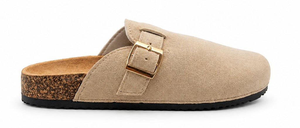 Sophia Ladies Faux Suede Closed Toe Mules | Comfort Buckle Clogs