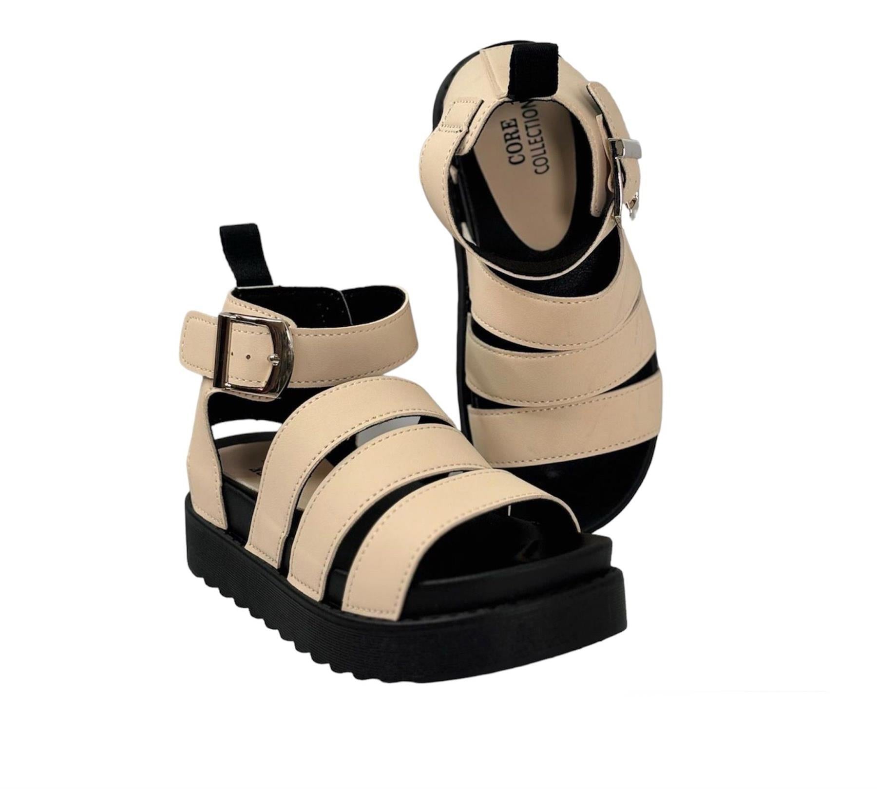 Chloe Ladies Faux Leather Gladiator Platform Sandals | Multi-Strap Buckle Open Toe