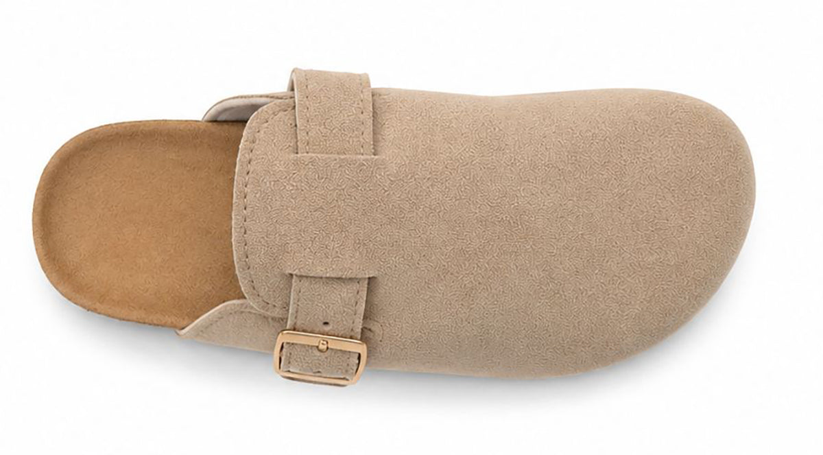 Sophia Ladies Faux Suede Closed Toe Mules | Comfort Buckle Clogs