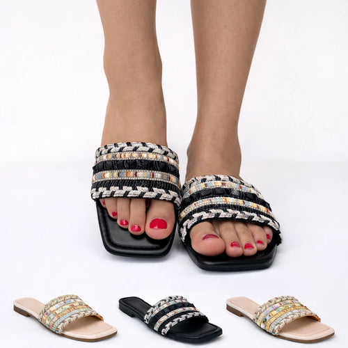 Amelia Ladies Woven Tweed Flat Sandals