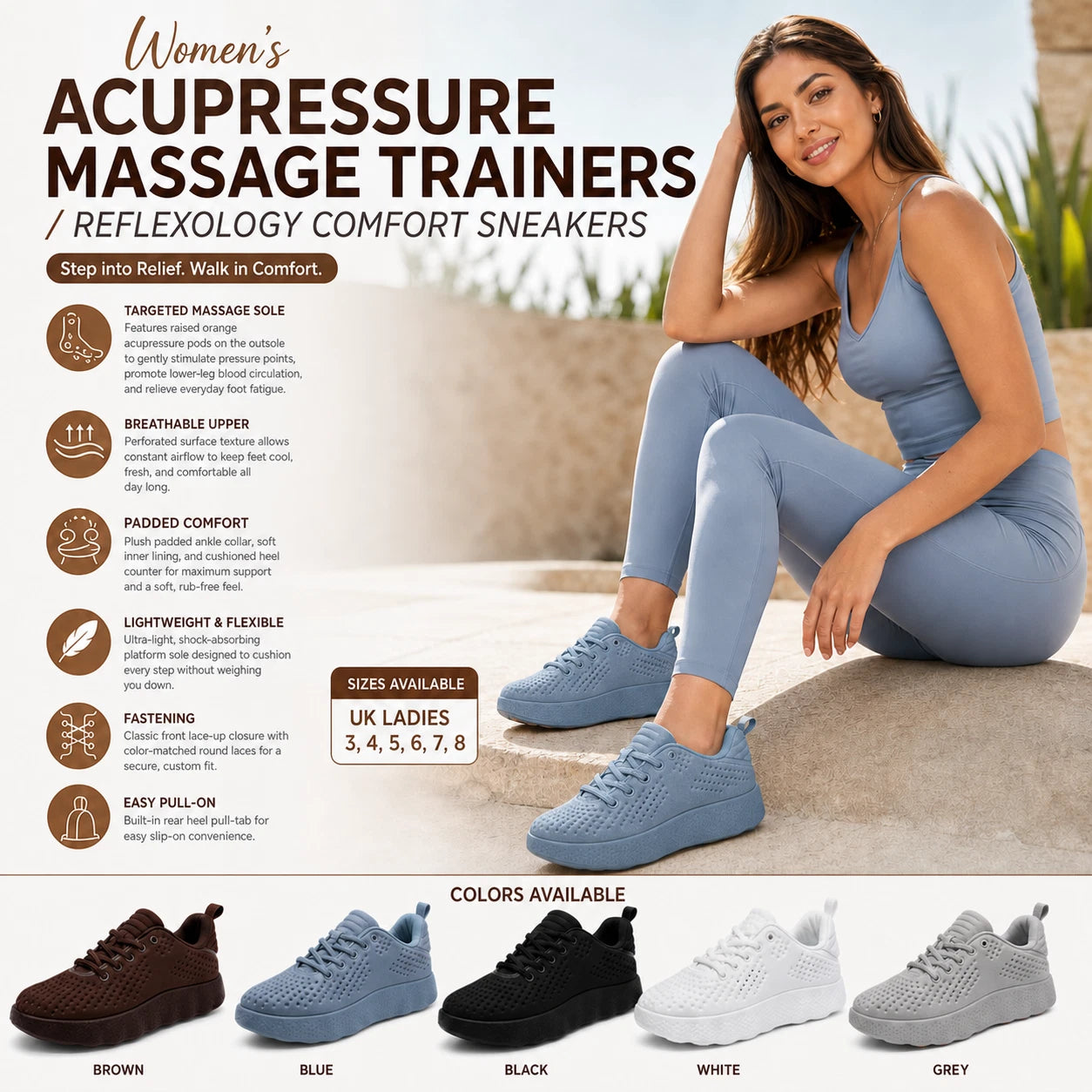 Aria Women's Acupressure Massage Trainers | Reflexology Comfort Sneakers