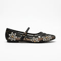 Lily Women's Sheer Mesh Flat Pumps | Floral Embroidered Mary Janes