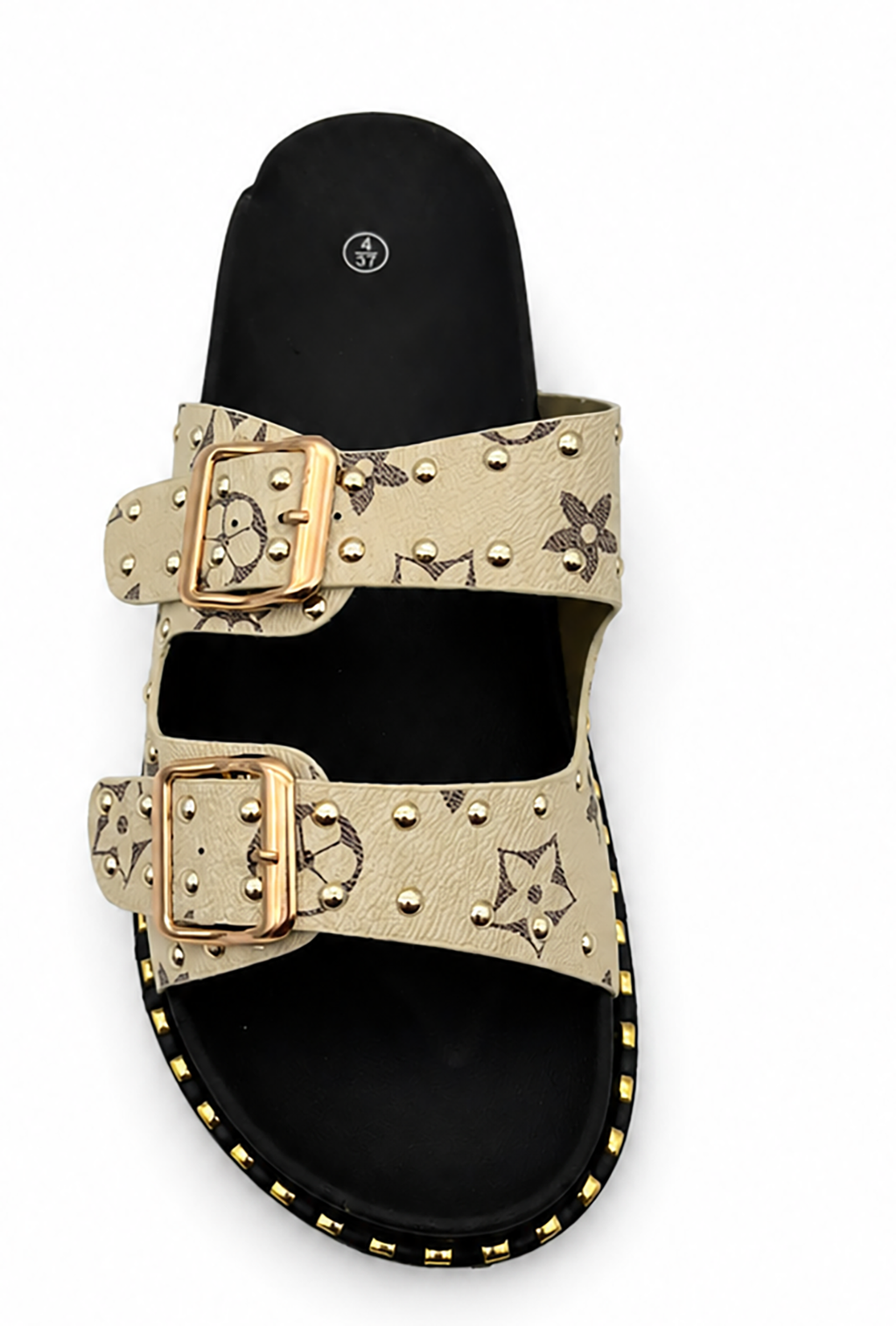 Hannah Ladies Studded Monogram Double Buckle Slide Sandals