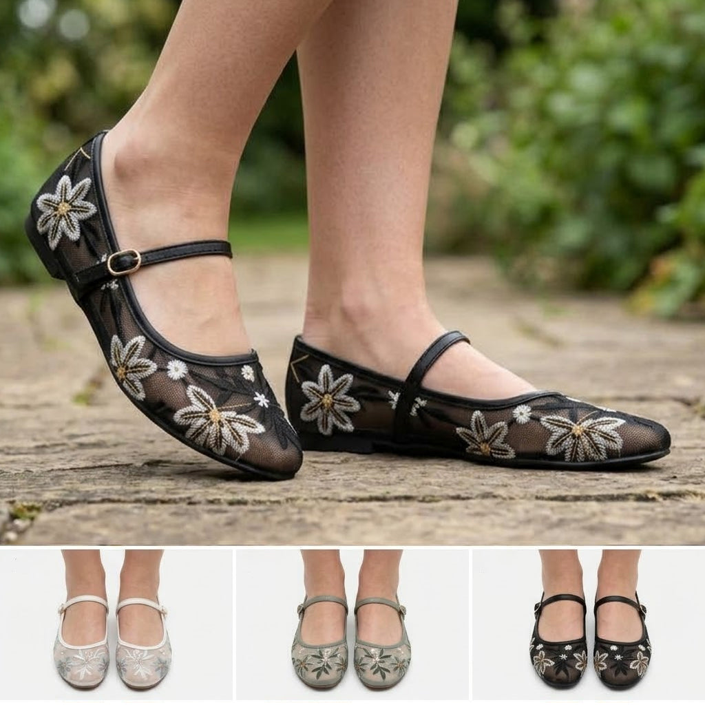 Floral Embroidered Mary Janes