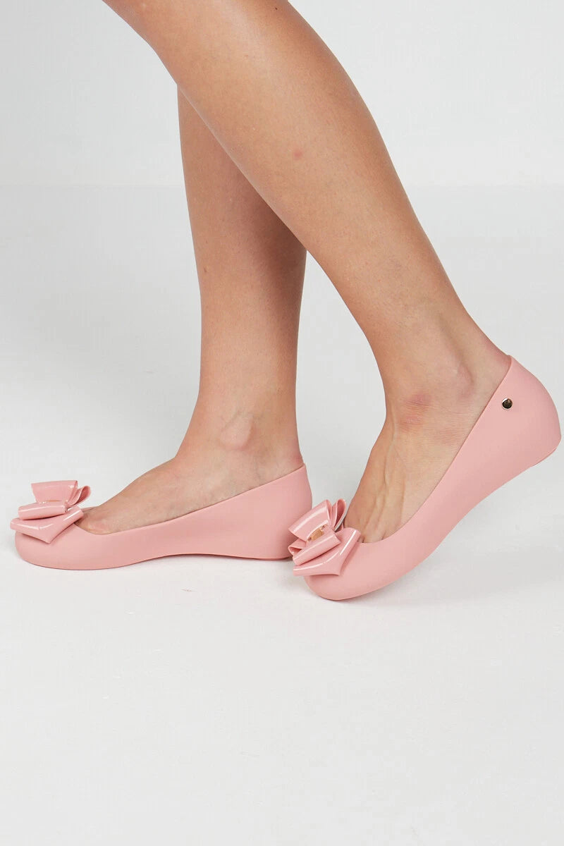 Jada Ladies Slip-On Women's Jelly Flats with Peep Toe and Bow Detail