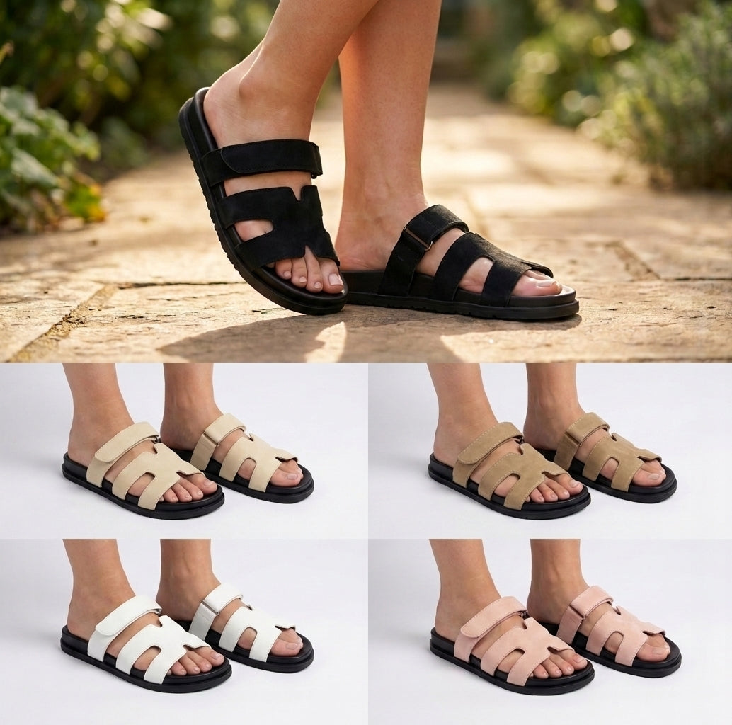Vickie Ladies Open Toe Faux Leather Sliders