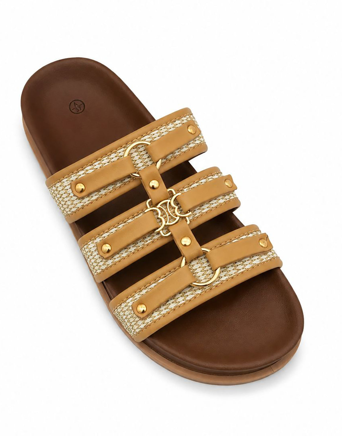 Athena Women's Open Toe Flat Slider Sandals | Faux Leather Multi-Strap Slip-Ons
