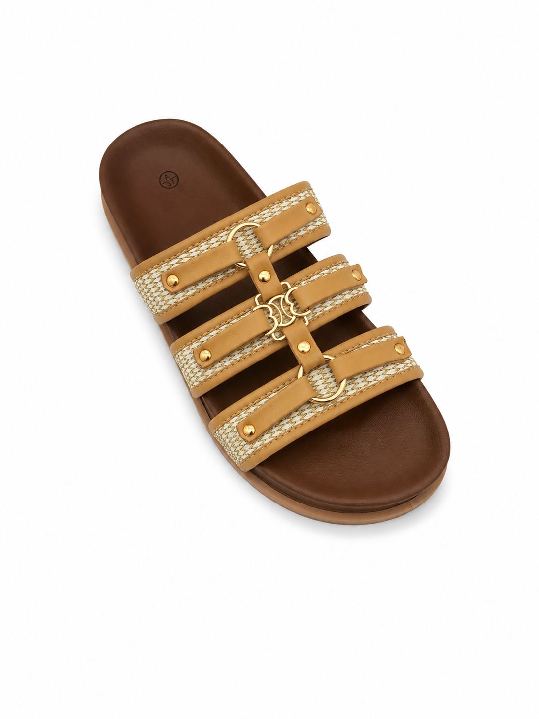 Athena Women's Open Toe Flat Slider Sandals | Faux Leather Multi-Strap Slip-Ons