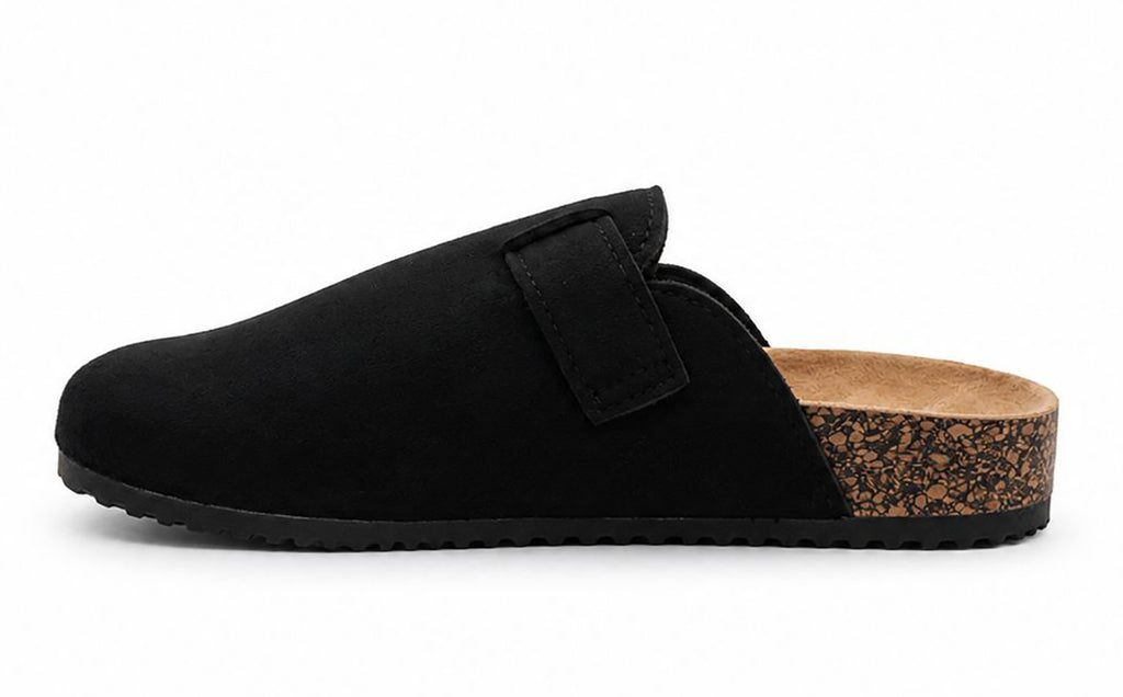 Sophia Ladies Faux Suede Closed Toe Mules | Comfort Buckle Clogs