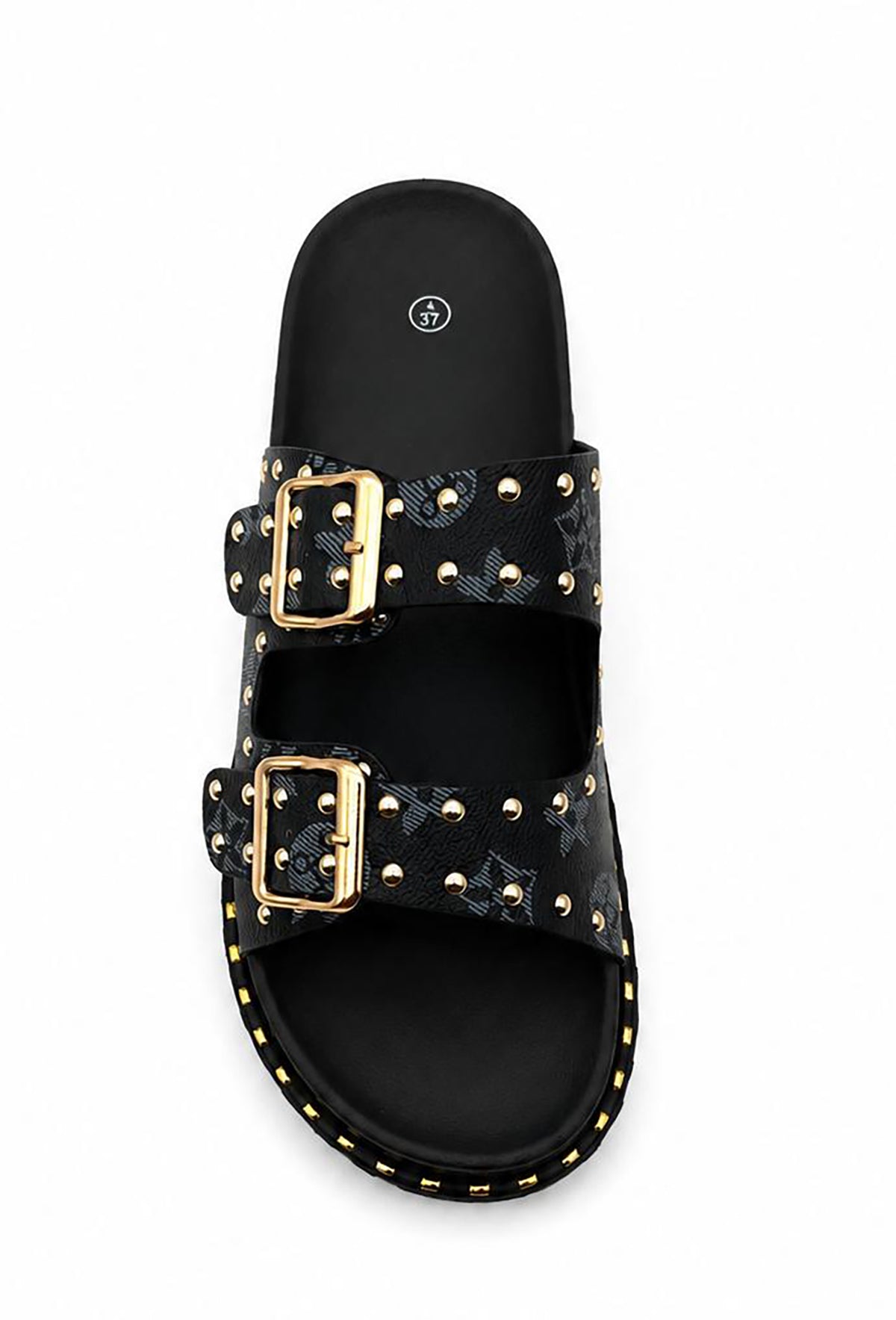 Hannah Ladies Studded Monogram Double Buckle Slide Sandals