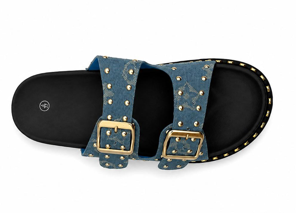 Hannah Ladies Studded Monogram Double Buckle Slide Sandals