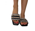 Amelia Ladies Woven Tweed Flat Sandals | Boho Summer Slider Mules