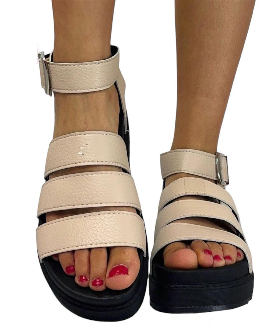 Chloe Ladies Faux Leather Gladiator Platform Sandals | Multi-Strap Buckle Open Toe