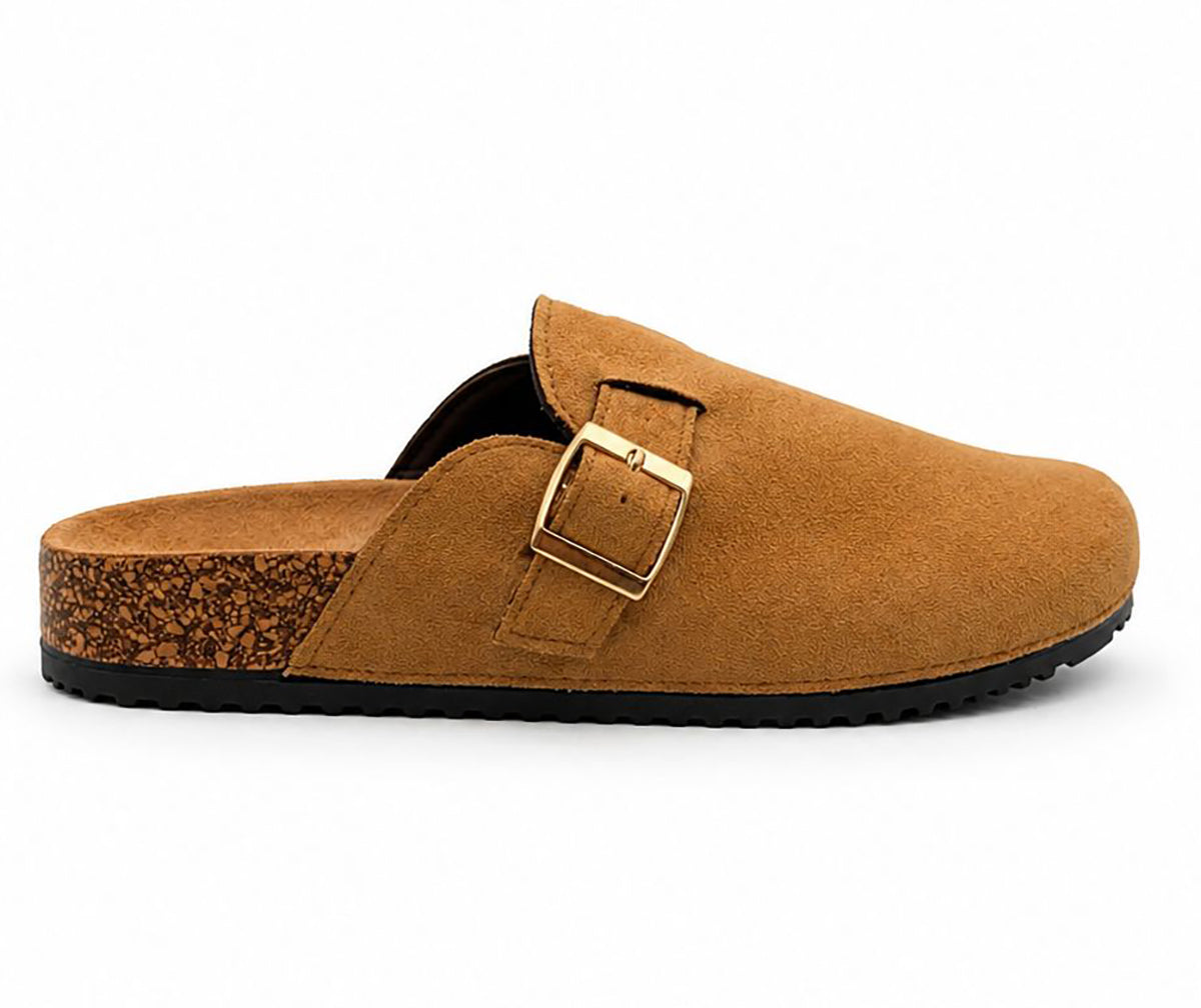 Sophia Ladies Faux Suede Closed Toe Mules | Comfort Buckle Clogs
