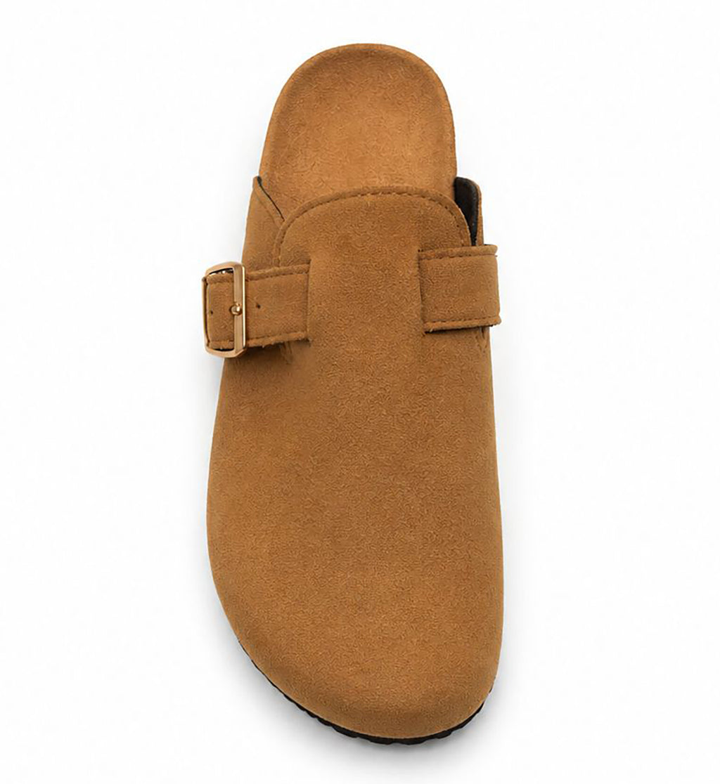 Sophia Ladies Faux Suede Closed Toe Mules | Comfort Buckle Clogs