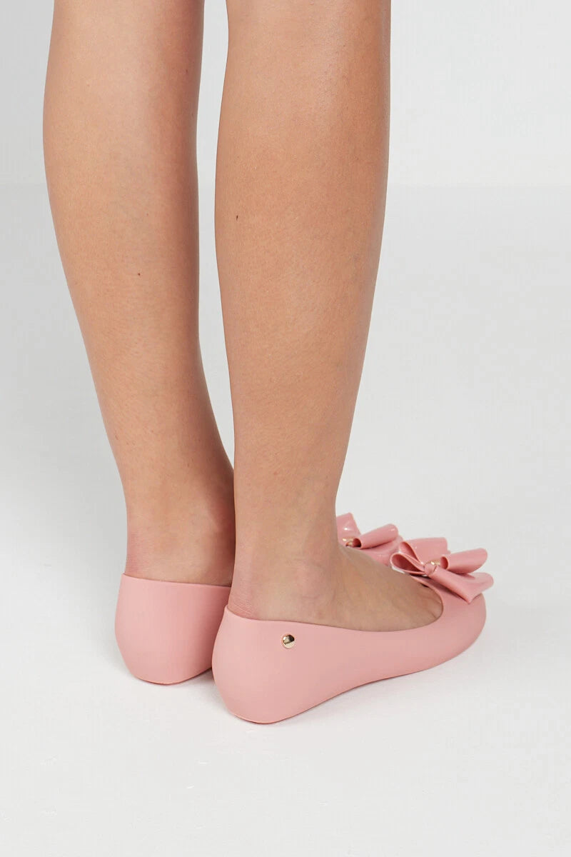 Jada Ladies Slip-On Women's Jelly Flats with Peep Toe and Bow Detail