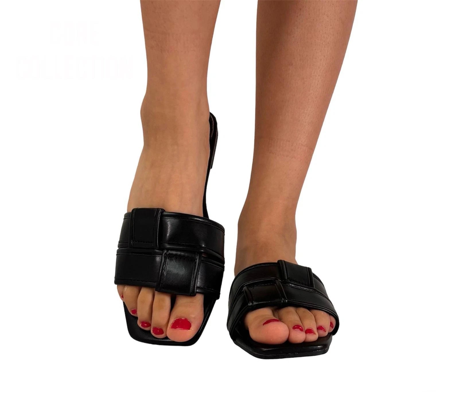 Olivia Ladies Faux Leather Slide Sandals | Interwoven Open Toe Mules
